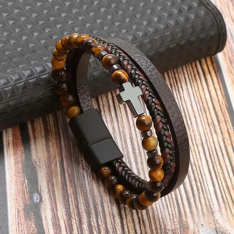 Pulseira de Couro Olho de Tigre